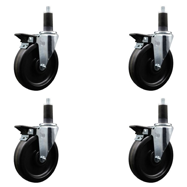 Service Caster 6'' Phenolic Swivel 1-1/4'' Expanding Stem Caster Set with Brake, 4PK SCC-EX20S615-PHS-PLB-114-4 - main